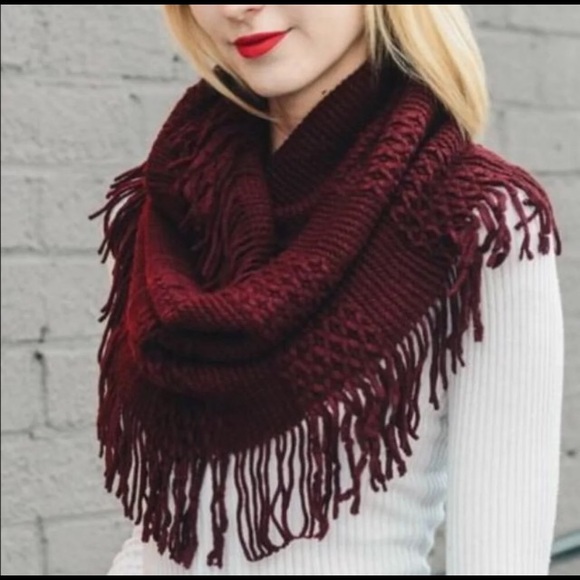 New Pointelle Infinity Scarf in Burgundy - Picture 2 of 2